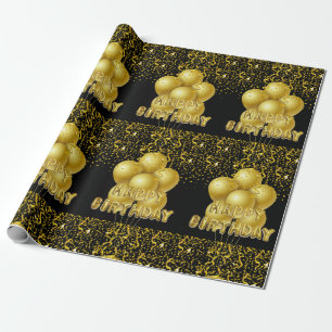 Happy Birthday Wrapping Black Gold Balloons Wrapping Paper