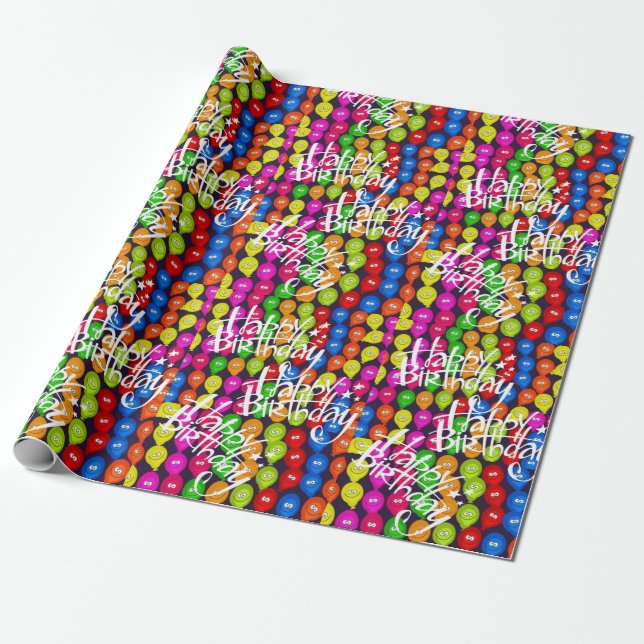 Happy Birthday Wrapping Paper Balloons (Unrolled)