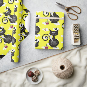 Happy Birthday Wrapping Paper Black Cat 