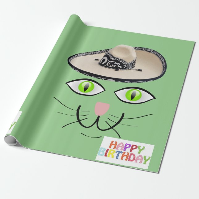 Happy Birthday Wrapping Paper Cat Lady Birthday (Unrolled)