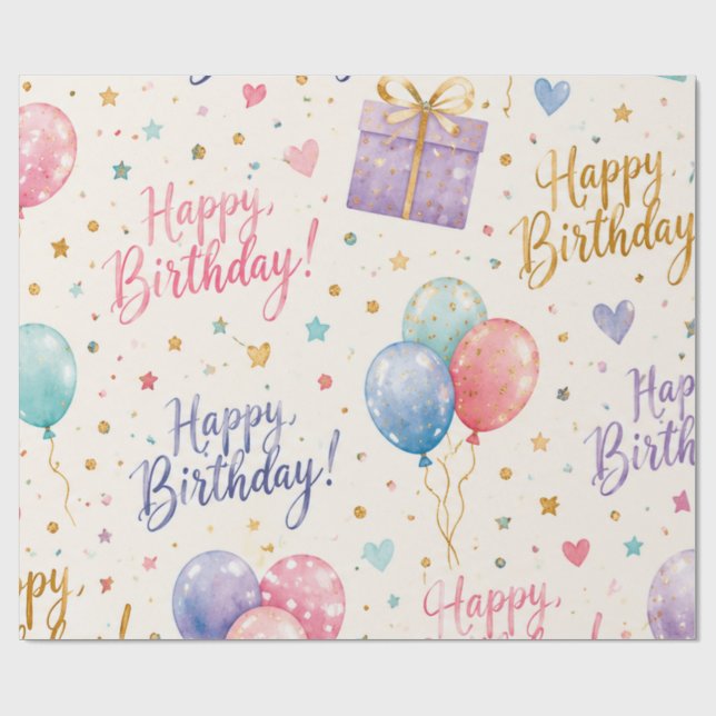 Happy Birthday Wrapping Paper – Colourful  (Flat)