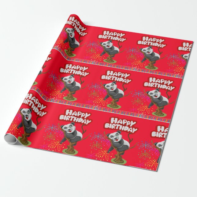 Happy Birthday Wrapping Paper Panda Bear Candles (Unrolled)