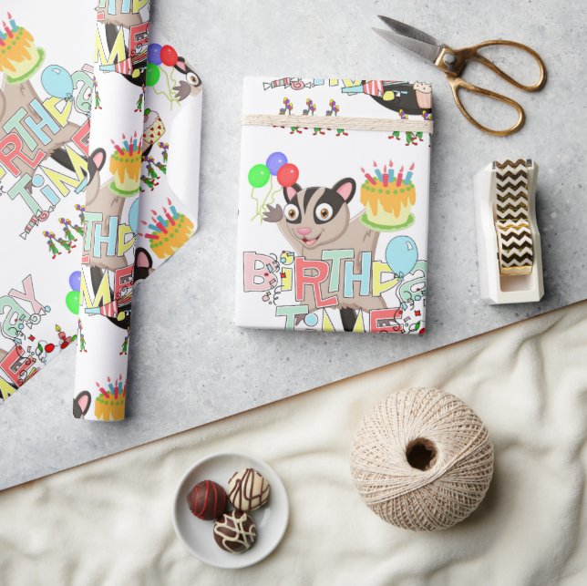 Happy Birthday Wrapping Paper Possum Cake  (Crafts)