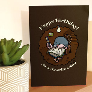 Happy Birthday Writer Cute Mole Writing Book