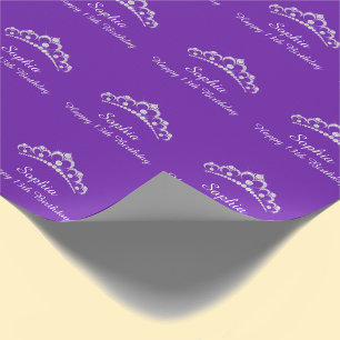 Happy Birthday, Year, Name, Diamond Crown, Purple Wrapping Paper