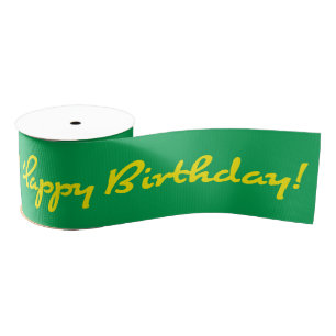Happy Birthday! Yellow Casual Script Grosgrain Ribbon