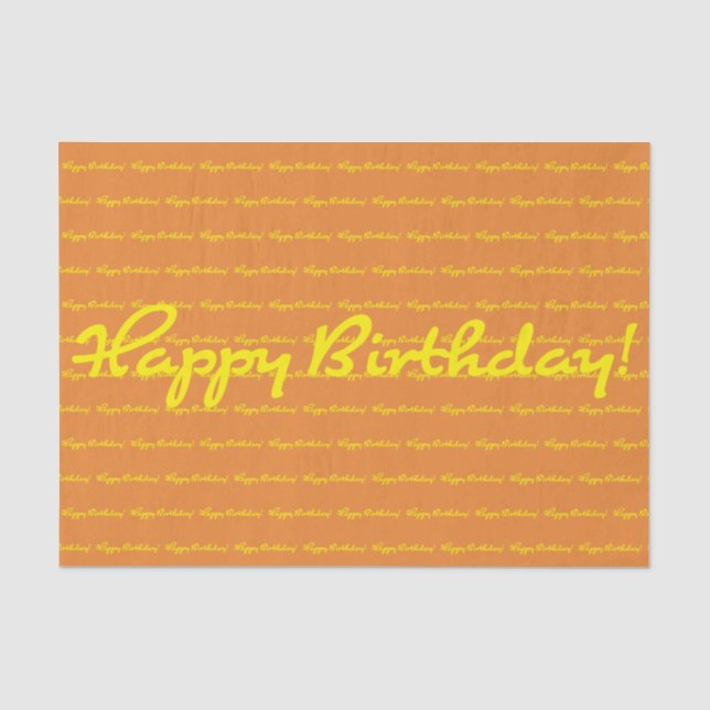 Happy Birthday! Yellow Casual Script Repeating Tissue Paper (Front)