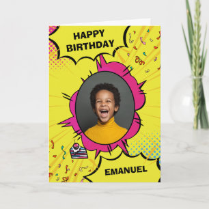 Happy Birthday yellow comic cartoon photo Note Card