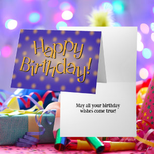 Happy Birthday Yellow Dot Text Blue Background Card