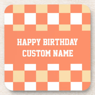 Happy birthday yellow gingham  coaster
