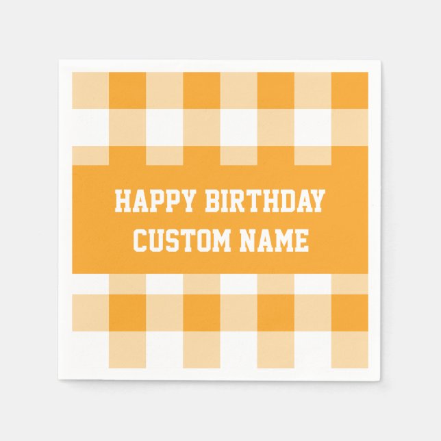 Happy Birthday Yellow Gingham  Napkin (Front)