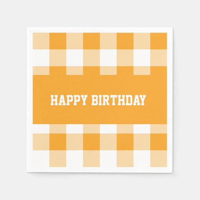 Happy Birthday Yellow Gingham  Napkin (Front)