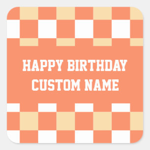Happy birthday yellow gingham  square sticker