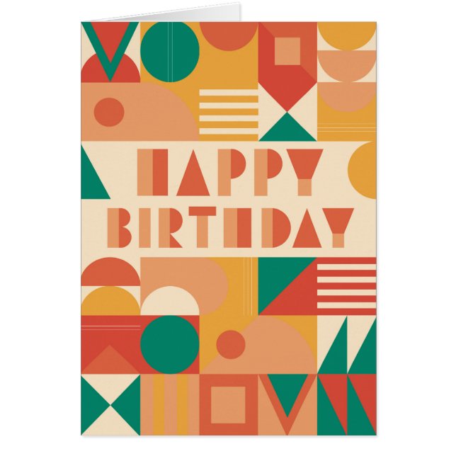 Happy birthday. Yellow green red geometric pattern (Front)