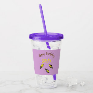 Happy birthday yellow ice cream on purple acrylic tumbler