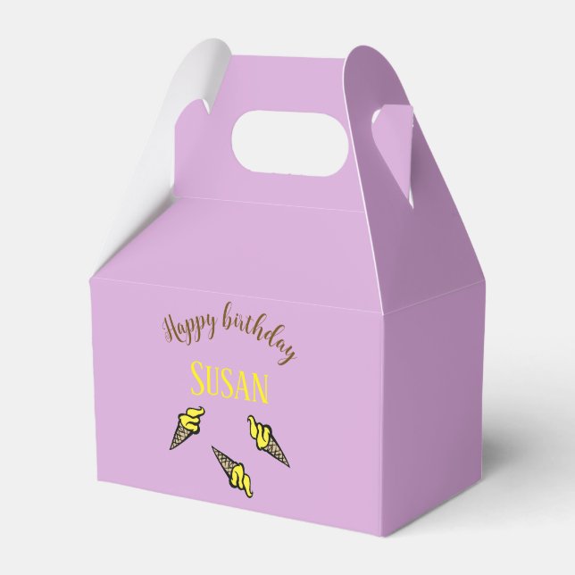 Happy birthday yellow ice cream on purple favour box (Front Side)