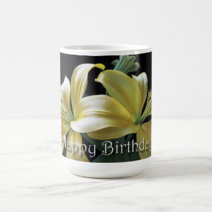 Happy Birthday Yellow Lily Flower Coffee Mug