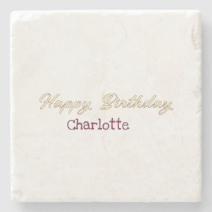 happy birthday yellow maron pastel modern trendy s stone coaster