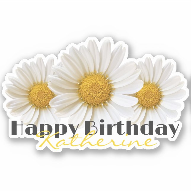Happy Birthday Yellow Name White Daisies (Front)