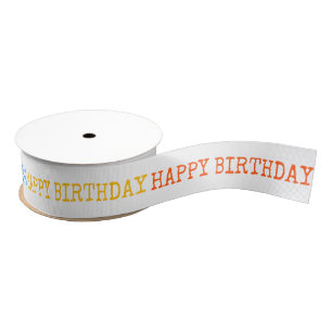 Happy Birthday Yellow Orange Pink Blue Typography Grosgrain Ribbon