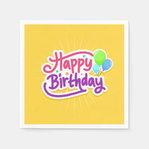 Happy Birthday Yellow Paper Party Napkin