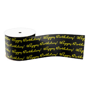 Happy Birthday! Yellow Pattern Casual Script Grosgrain Ribbon