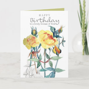 Happy Birthday Yellow Roses Woman of God Blessings Card