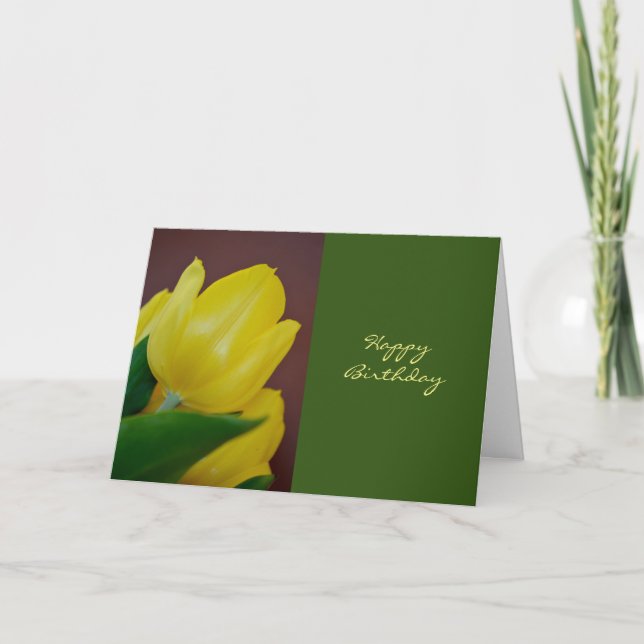 Happy Birthday Yellow Tulip Flower Card (Front)