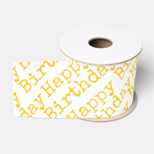 Happy Birthday Yellow Typography Celebration Grosgrain Ribbon