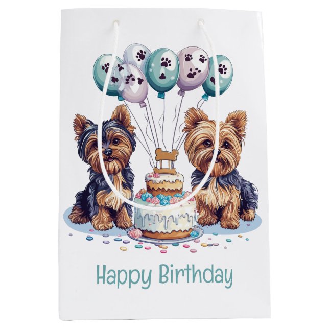 Happy Birthday Yorkie Dog Medium Gift Bag (Front)