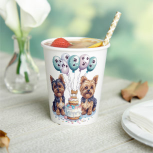 Happy Birthday Yorkie Dog Paper Cups
