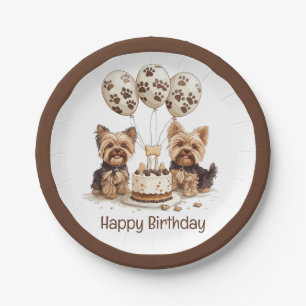 Happy Birthday Yorkie Dogs Paper Plate