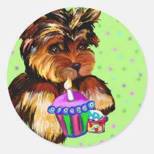 HAPPY BIRTHDAY YORKIE POO CLASSIC ROUND STICKER