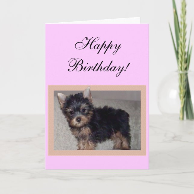 Happy Birthday Yorkie puppy greeting card (Front)