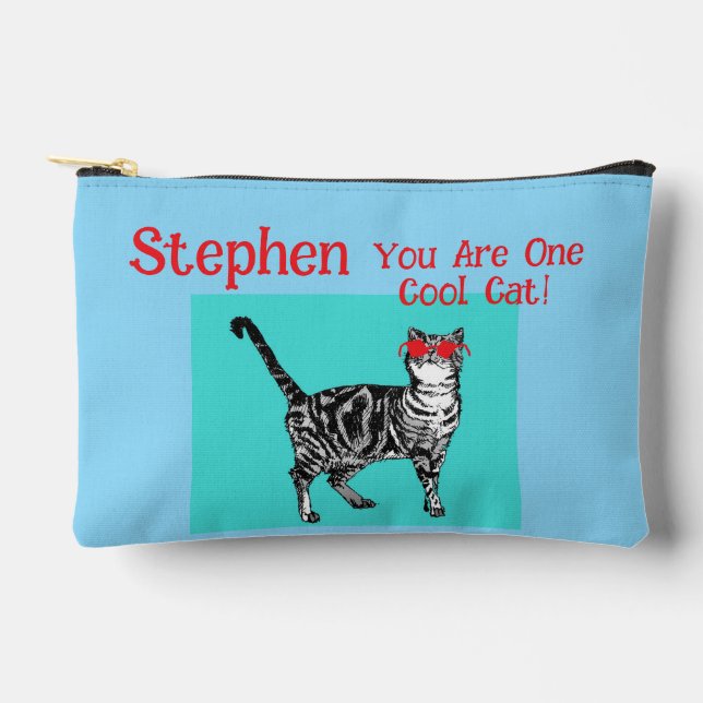 Happy Birthday You Cool Tabby Cat Mens Husband Accessory Pouch (Front)