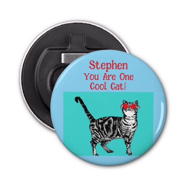 Happy Birthday You Cool Tabby Cat Mens Husband Bottle Opener (Front)