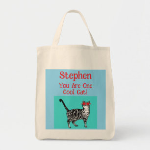 Happy Birthday You Cool Tabby Cat Mens Husband Tote Bag