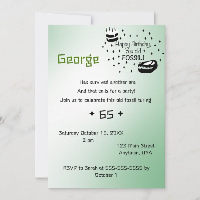 Happy Birthday you old fossil Invitation (Front)