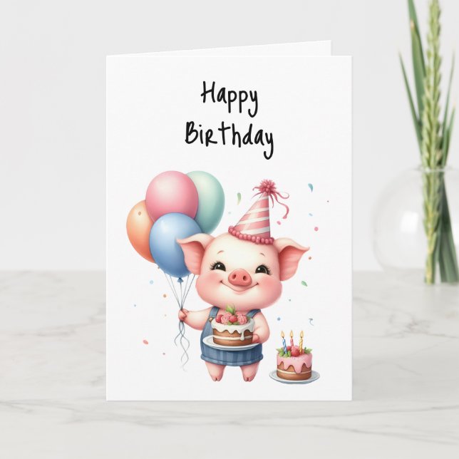 Happy Birthday You Party Animal Cake Balloons  Card (Front)