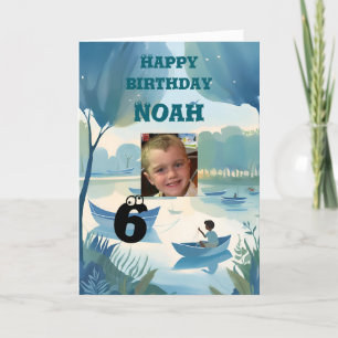 Happy birthday young boy row boats lake colour me thank you card
