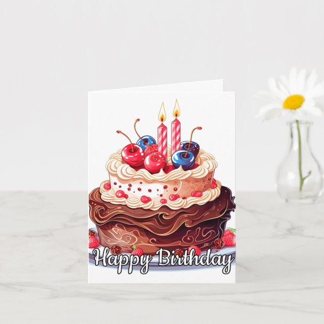 Happy Birthday Yummy Chocolate Cake Art Card (Small Plant)
