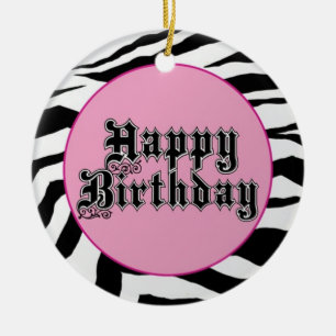Happy Birthday Zebra Ceramic Tree Decoration