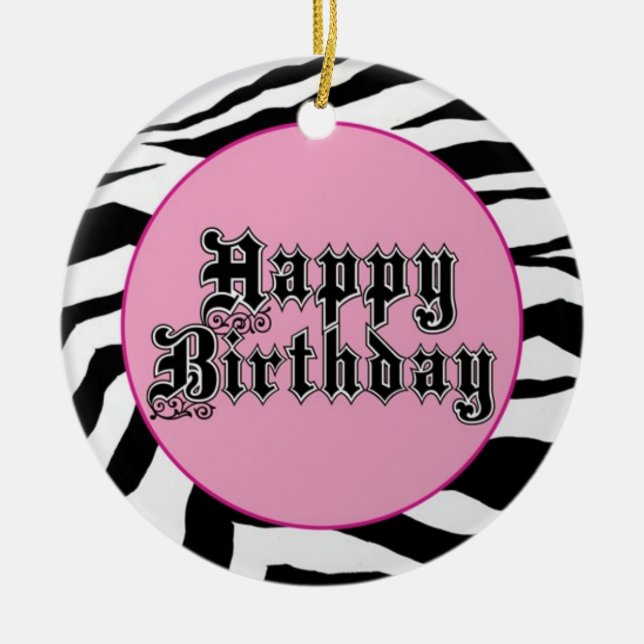 Happy Birthday Zebra Ceramic Tree Decoration (Front)