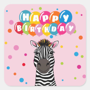 Happy Birthday Zebra Square Sticker