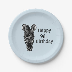 Happy Birthday Zebra w Age for Boy Paper Plate