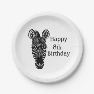 Happy Birthday Zebra w Age Paper Plate