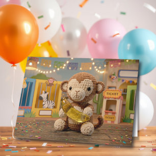 Happy Birthday Zoo Monkey and Colouring Page Card