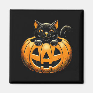 Happy Black Cat In Pumpkin Halloween Costume For Magnet