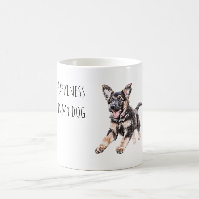Happy Black Cream Dog  Coffee Mug (Center)