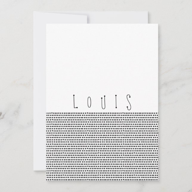 HAPPY | Black dotted birth announcement card (Front)